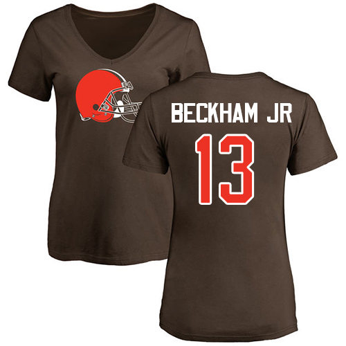 Cleveland Browns Odell Beckham Jr Women Brown Jersey #13 NFL Football Name and Number Logo T Shirt